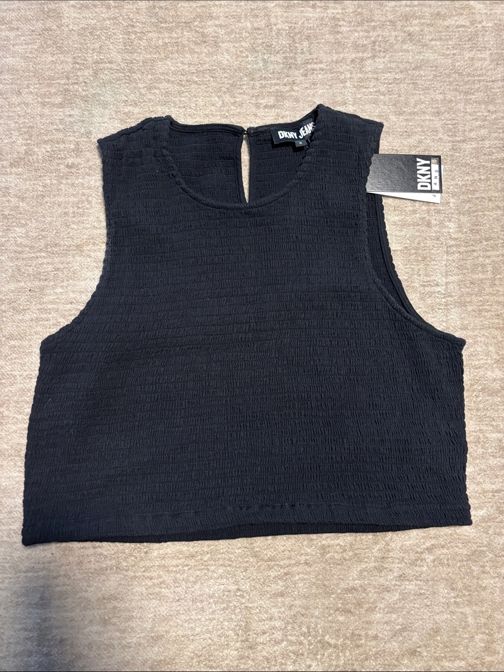 NWT XL fully smocked cropped DKNY jeans black tank stretch $49